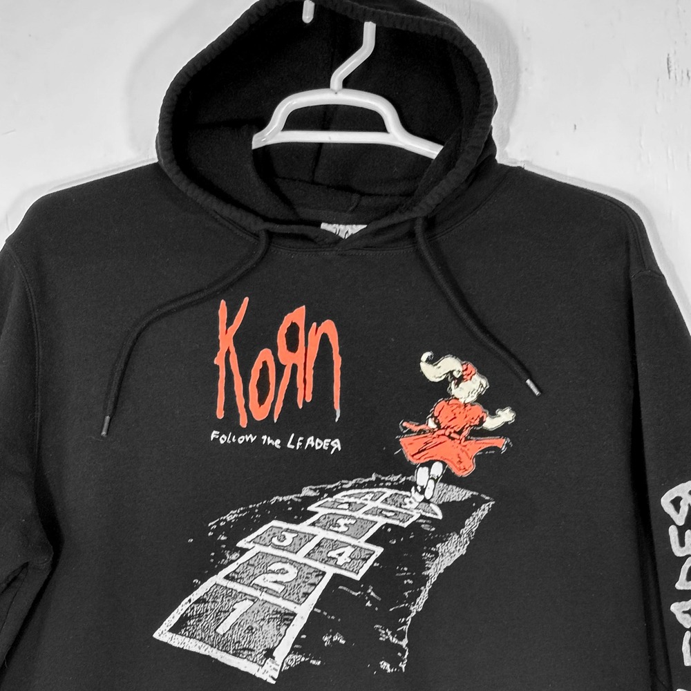 Korn Follow the Leader Black Graphic Hoodie Mens XL Band Merch Sweatshirt